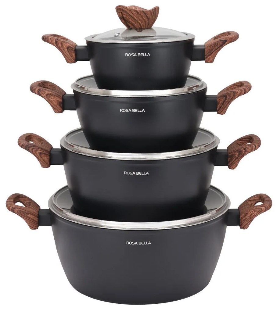 Wellhox ROSA BELLA čierna 8-dielna sada hrncov