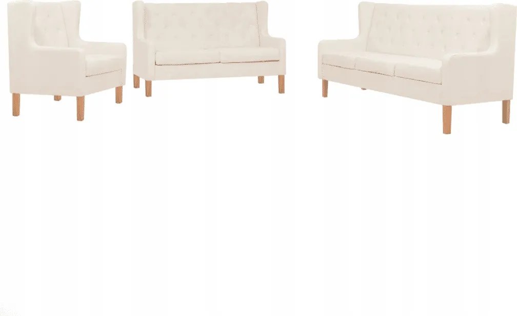 vidaXL 3-dielna súprava pohoviek, látková, krémovo-biela