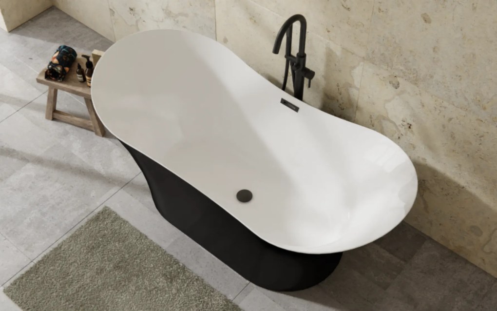 Besco Akrylátová voľne stojaca vaňa Amber BW Matt 170x80 BESCO-Typ výpuste: Click-Clack s prepadom, čierna, BESCO-Rozmery: 170x80, BESCO-Farba: Biela…