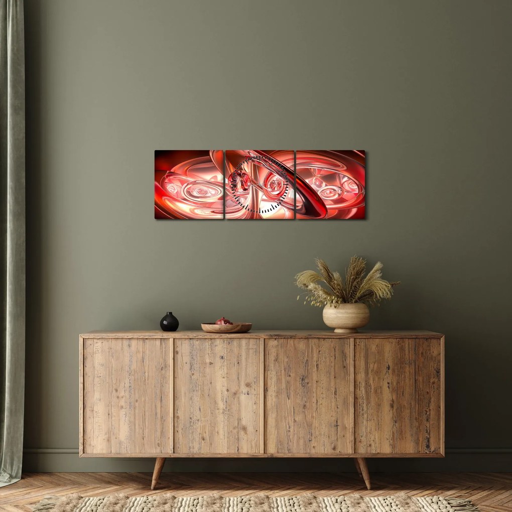 Obraz - červené tvary (s hodinami) (90x30 cm)