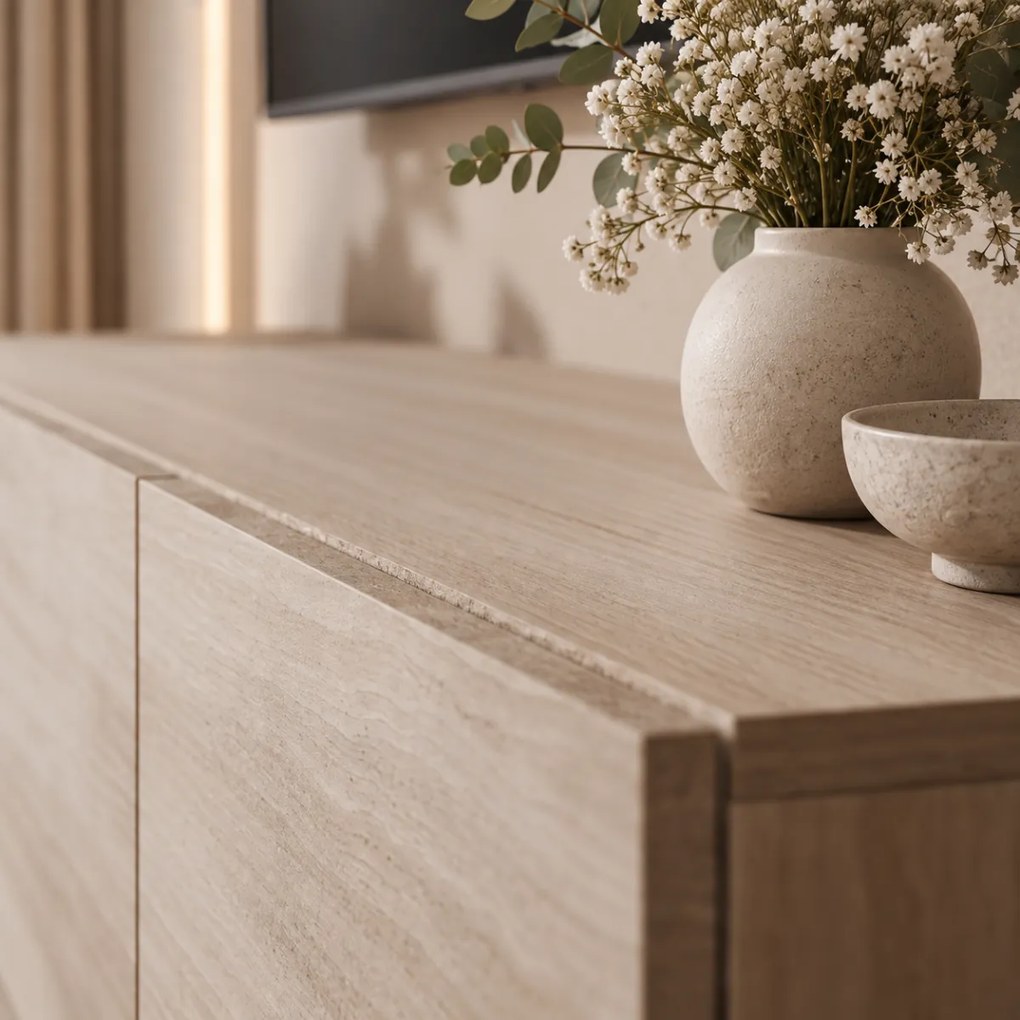ZÁVESNÝ TV STOLÍK ELEGANTE TRAVERTÍN 200 cm
