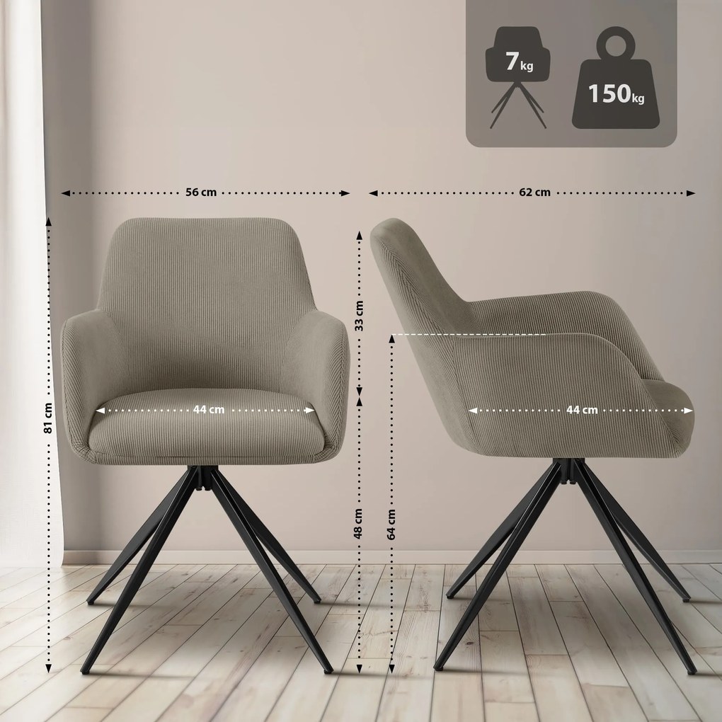 Jedálenská stolička Olema látka cord - sivohnedá