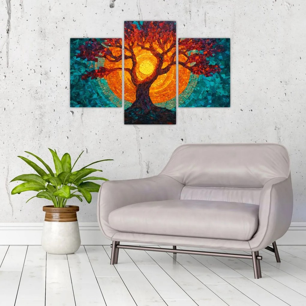 Obraz - Strom života a slnko v mozaike (90x60 cm)