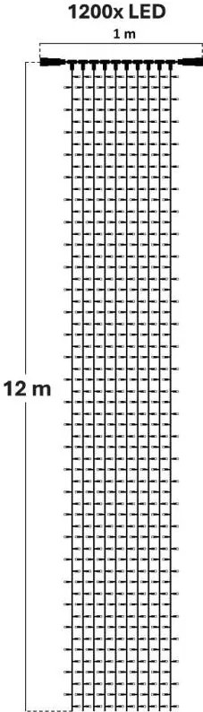 DECOLED Svetelný záves LED, 1x12 m, ľadovo biely s bleskom, 1200 diód, IP67