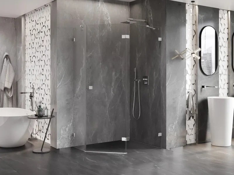 Mexen Lunar, päťuholníkový sprchový kút s pravým sklonom 100 x 80 cm, 8mm číre sklo, chrómový profil, 831-100P-080L-01-00-P