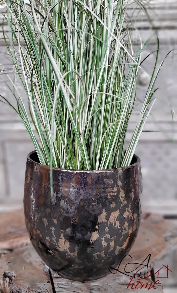 Dymovo-strieborný antik keramický kvetináč Smokey - Ø 18*18cm