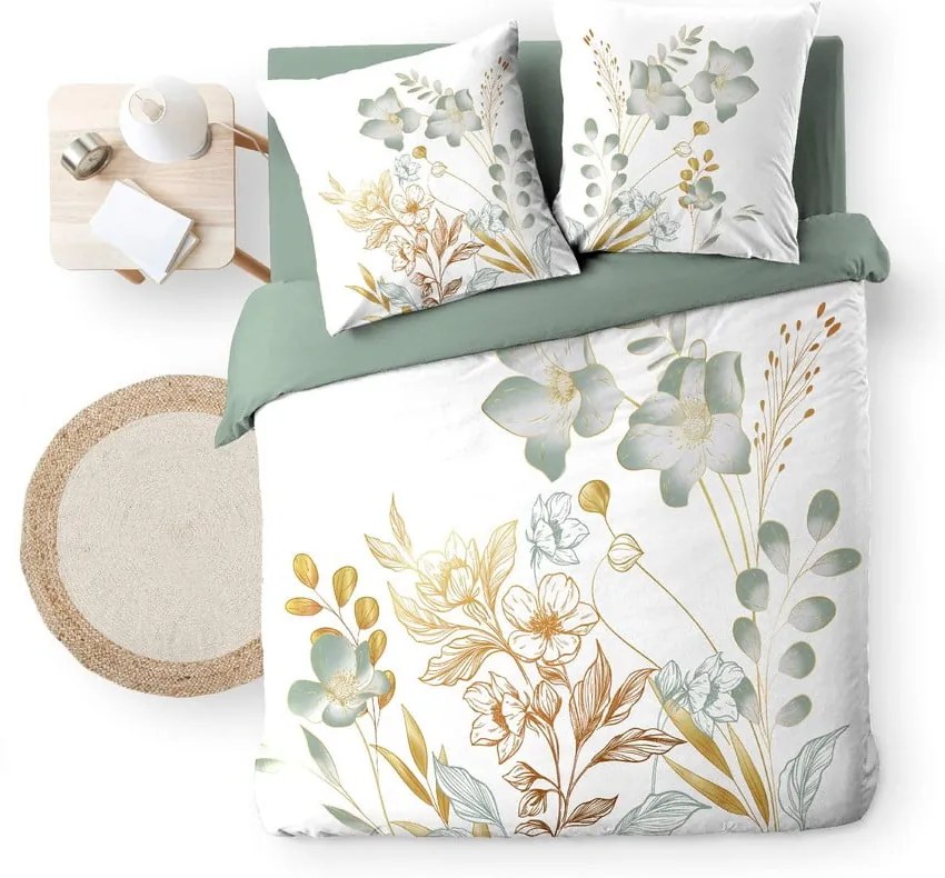 Biele/zelené bavlnené obliečky na dvojlôžko/predĺžené 240x220 cm Lolita – douceur d'intérieur
