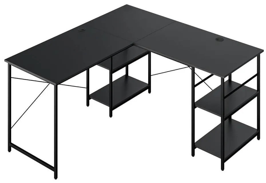 Rohový písací stôl s poličkami, čierny, s možnosťou prestavby