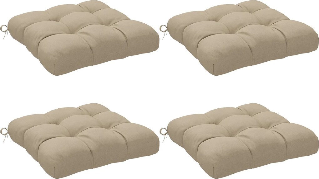 Sada 4 vankúšov na záhradné stoličky Outsunny, prestužené vonkajšie vankúše, 10 cm výplň s viazacími pásikmi, rozmery 48Š x 48H cm, Khaki | Aosom
