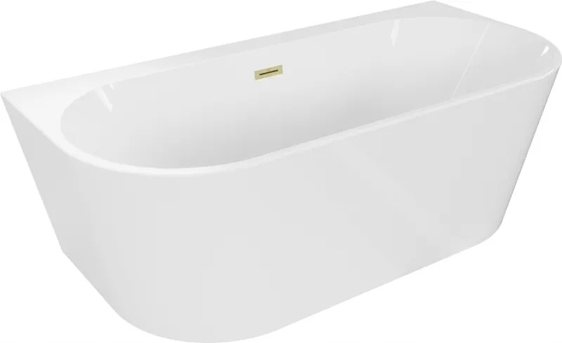 Mexen Oval+ Voľne Stojaca Vaňa 170x80 cm, Biely/Zlatý Matný Prepad