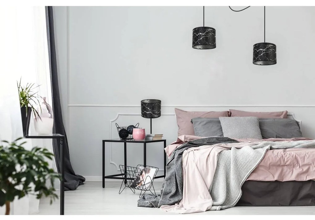 Stolná lampa Werona 3, 1x čierne textilné tienidlo so vzorom, (výber zo 4 farieb konštrukcie), s