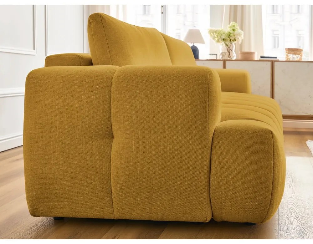 Rozkladacia/s úložným priestorom pohovka v horčicovej farbe 251 cm Fuji – Bobochic Paris