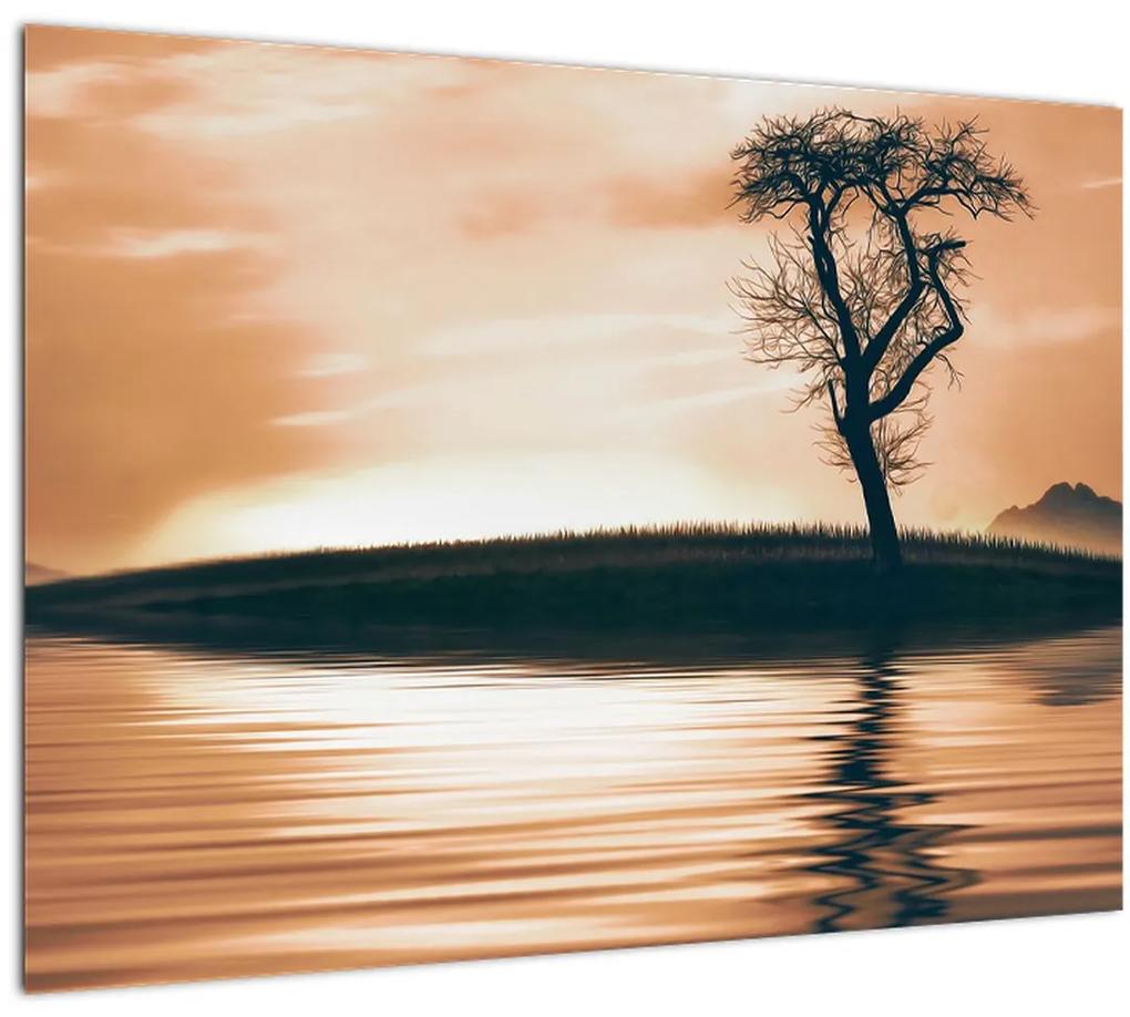 Sklenený obraz stromu na ostrove (70x50 cm)