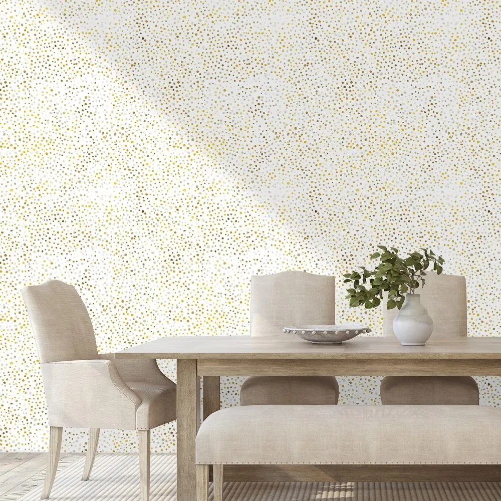 Samolepiaca tapeta zlaté bodky na bielom pozadí