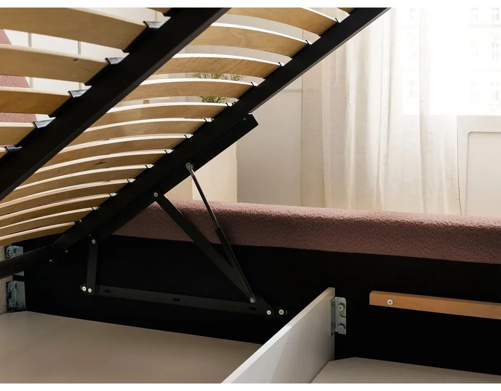 Oranžová čalúnená dvojlôžková posteľ s úložným priestorom s roštom 140x190 cm Orlane – Bobochic Paris