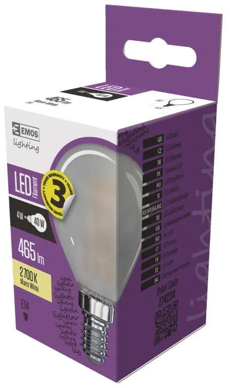 EMOS LED filamentová žiarovka, MINI, matná, 4W, E14, teplá biela