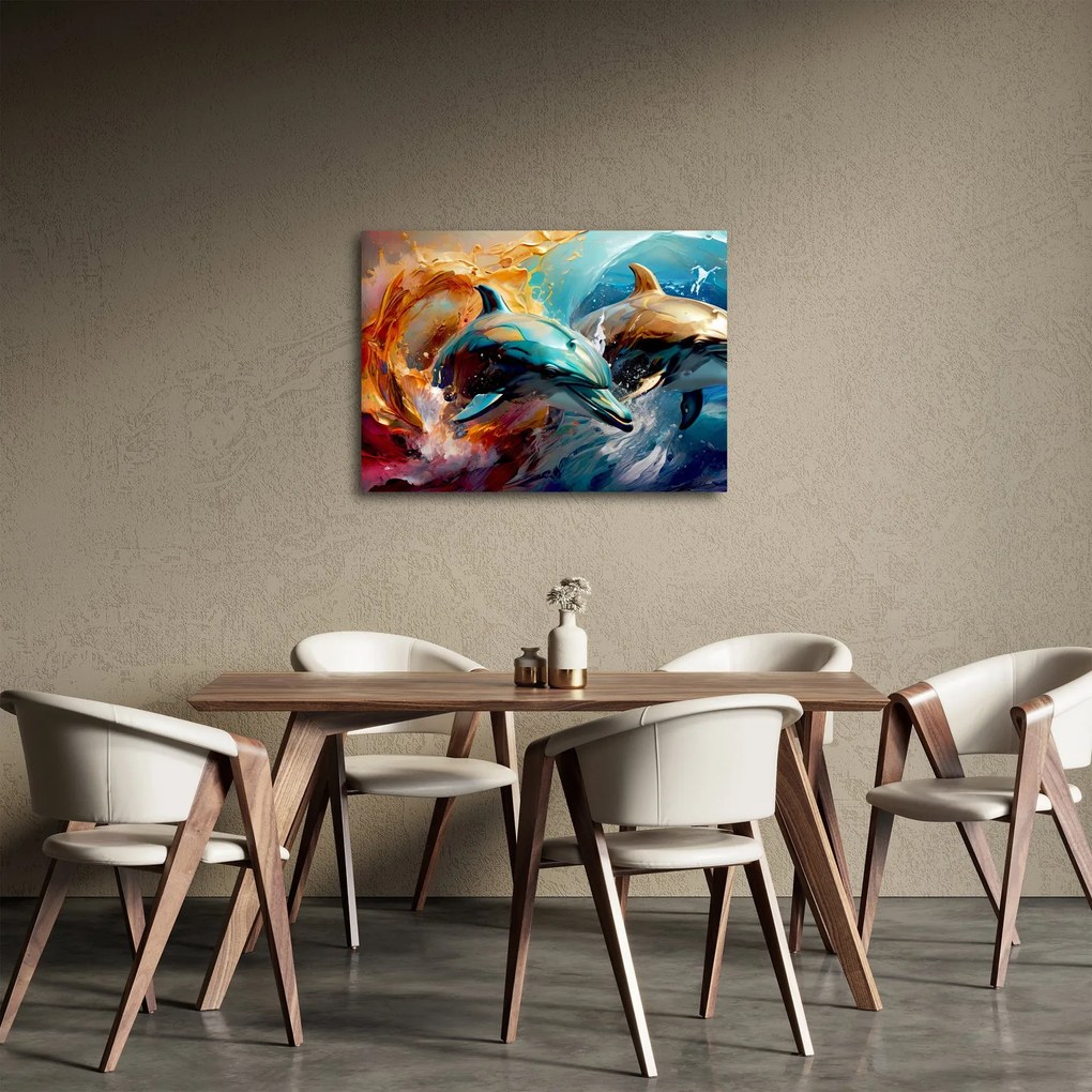 Obraz - Maľba delfínov (70x50 cm)