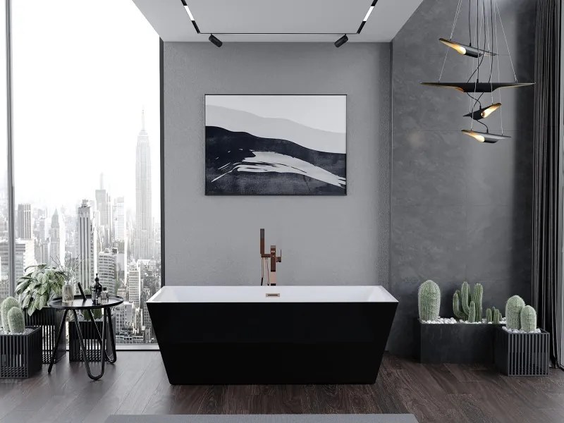 Mexen Lita, voľne stojaca vaňa 170 x 75 cm, biela-čierna, medený prepad, 52121707575-65