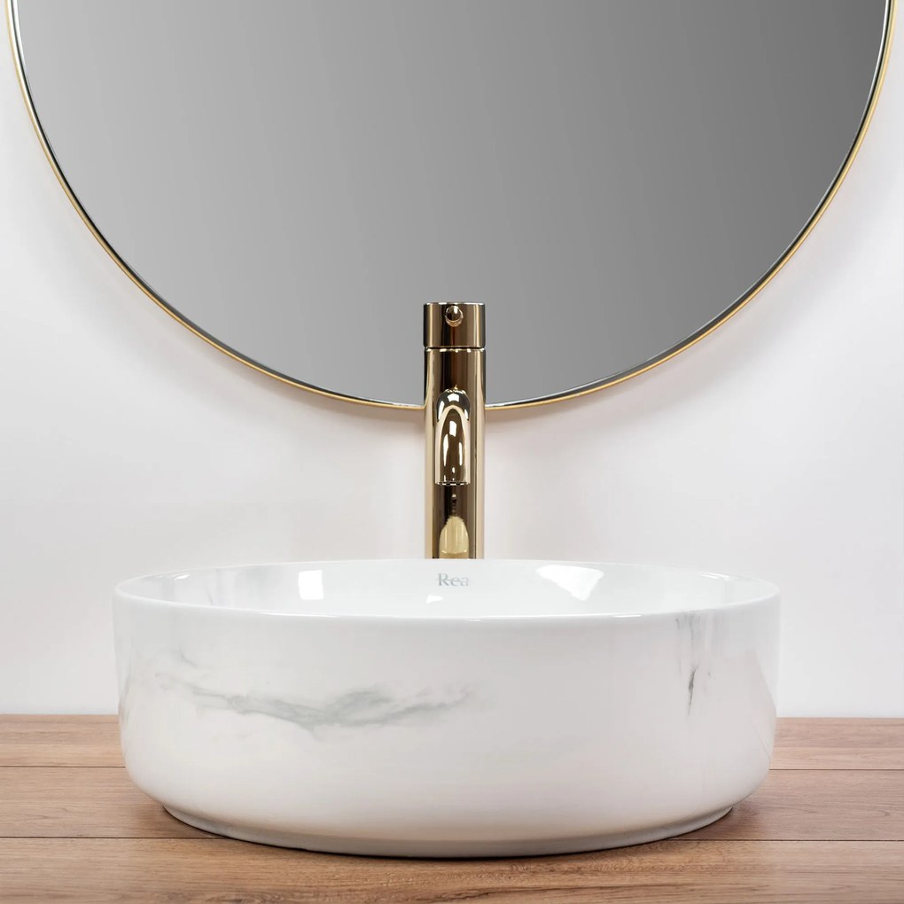 Keramické umývadlo na dosku REA SAMI NATURE MARBLE ø 36 cm mramor lesk