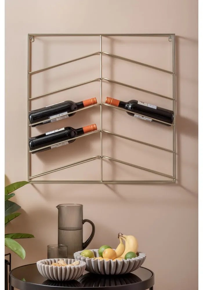 Nástenný kovový regál na víno v zlatej farbe počet fliaš 10 67x66x7,5 cm Cuadro – PT LIVING