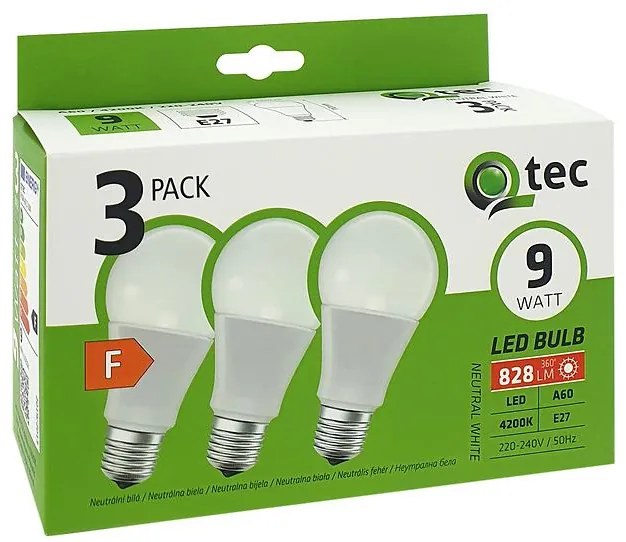 Žiarovka LED QTEC 9W A60 E27 4200K 3PACK