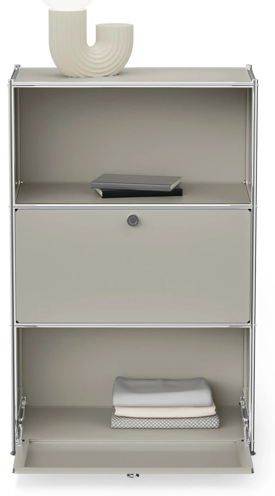 Komoda Kovová komoda »CN3« s výklopnými priečinkami, svetlosivá