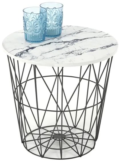 Konferenčný stolík HARISSA 41x42 cm čierna/biely dekor mramoru