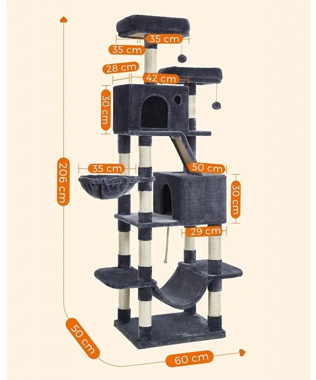 FEANDREA Škrabadlo pre mačky, strom 206 cm tmavosivé