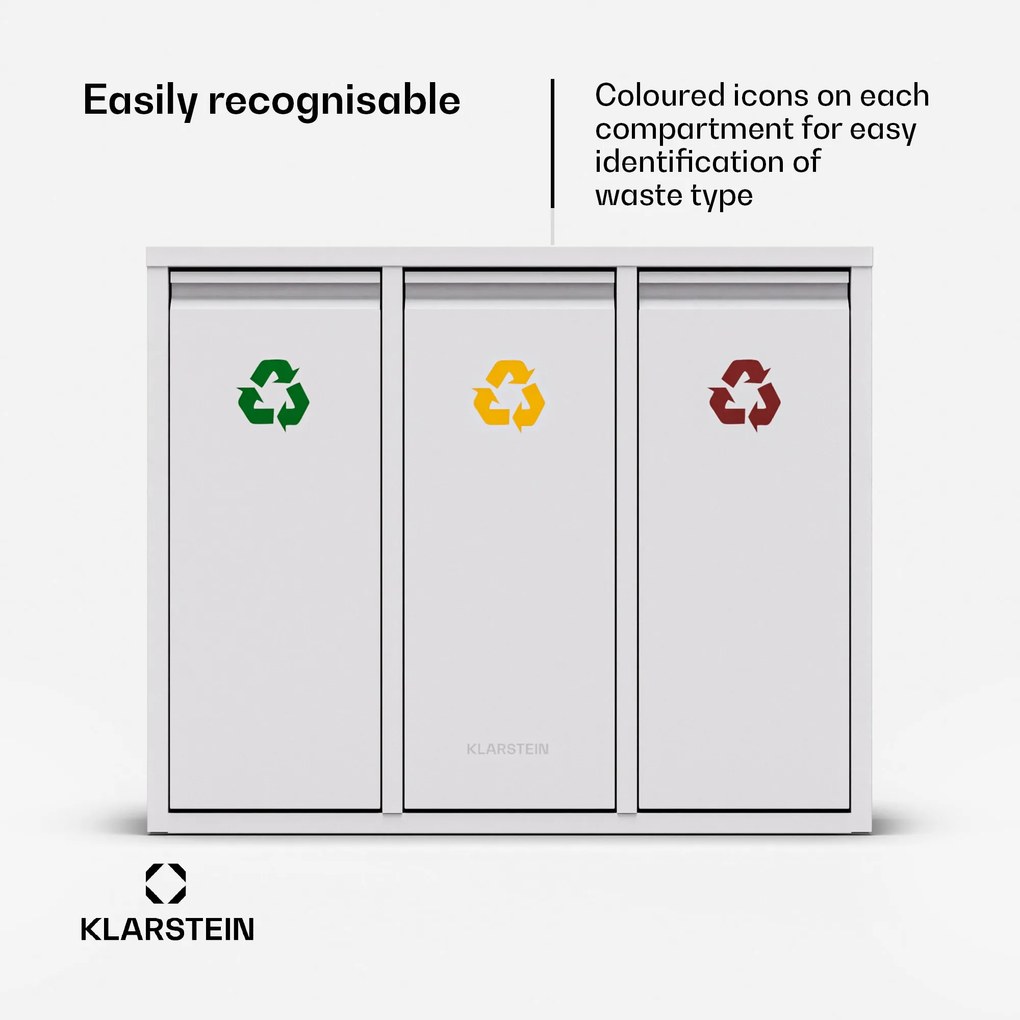 Klarstein Ordnungshüter 3, odpadkový kôš, 45 litrov, 3 recyklačné koše, nástenná inštalácia