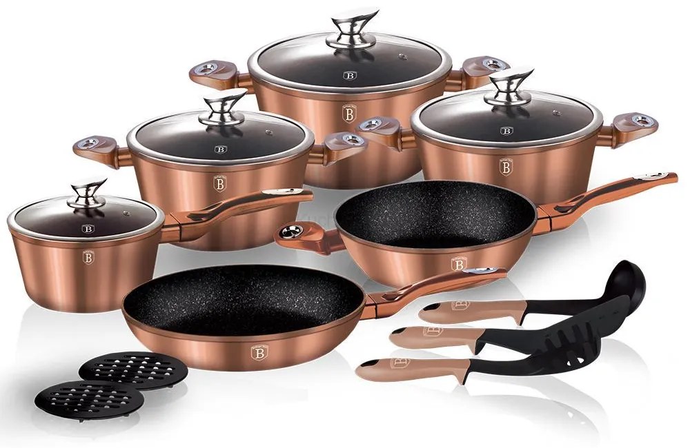 Nepriľnavá sada hrncov 15 ks, Rose Gold BerlingerHaus