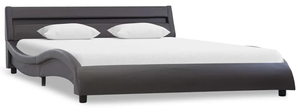 vidaXL Posteľný rám s LED, sivý, umelá koža 140x200 cm