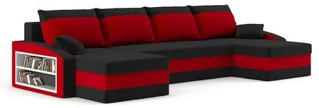 Rozkladacia rohová sedacia súprava s poličkou SPARTAN Čierna/červená
