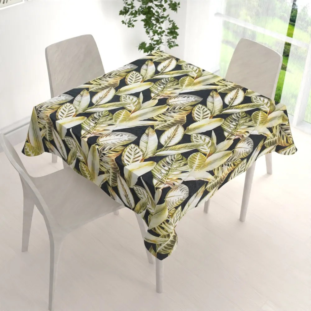 Biante Zamatový štvorcový obrus Tamara TMR-010 Zlaté tropické listy na zelenom 40x40 cm