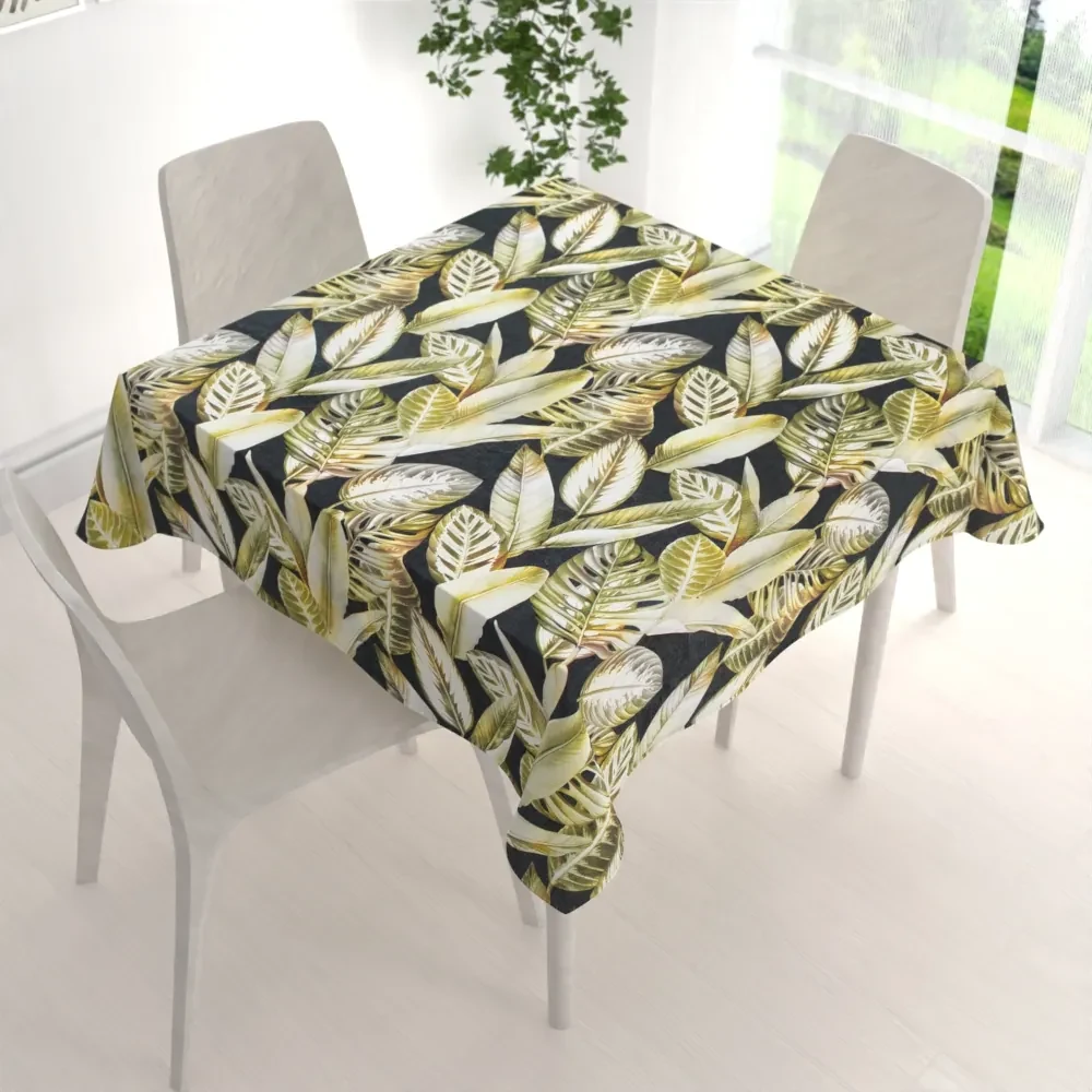 Biante Zamatový štvorcový obrus Tamara TMR-010 Zlaté tropické listy na zelenom 90x90 cm
