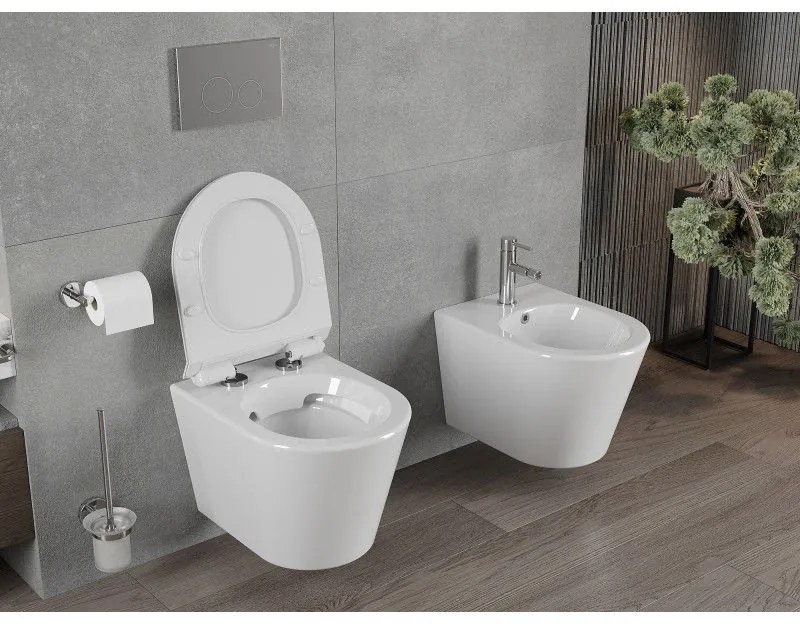 Mexen Rico závesné wc Rimless s toaletným sedátkom Slim z duroplastu, biela - 30720100