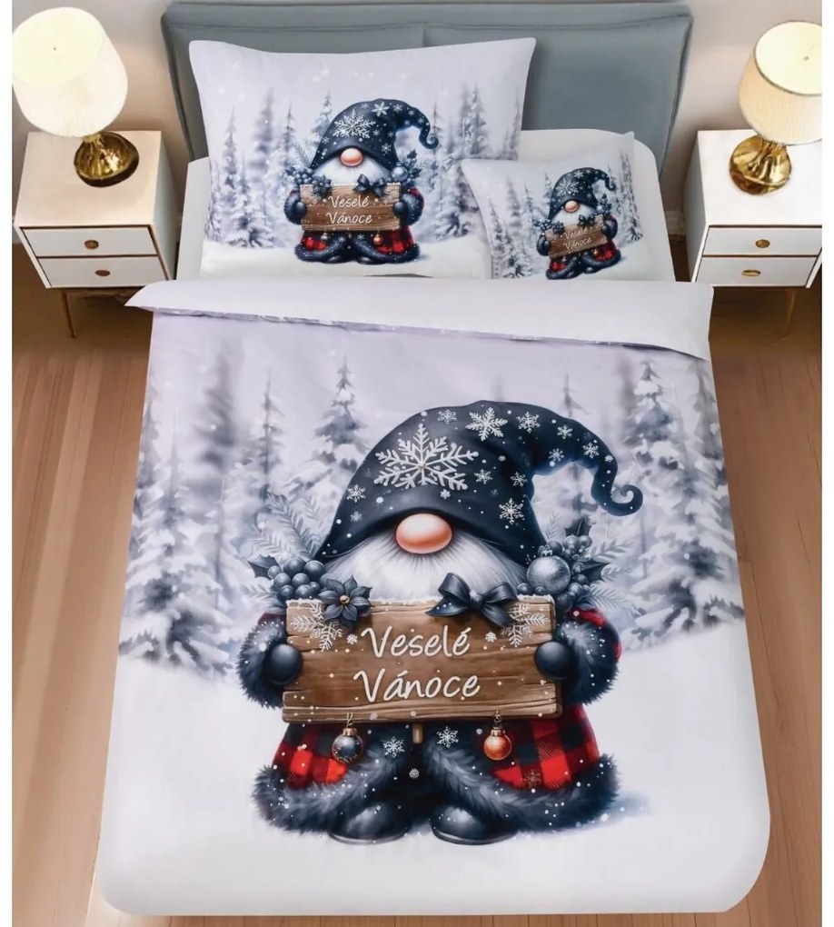 3 dielne 3D obliečky Polycotton Vianočné Gnome čierny 200x140cm+90x70cm TiaHome