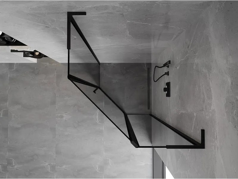Mexen Mist L, päťuholníkový sprchový kút s krídlovými dverami, 90 x 90 cm, 8mm číre sklo, čierny profil, 8A8L-090-090-70-70-P