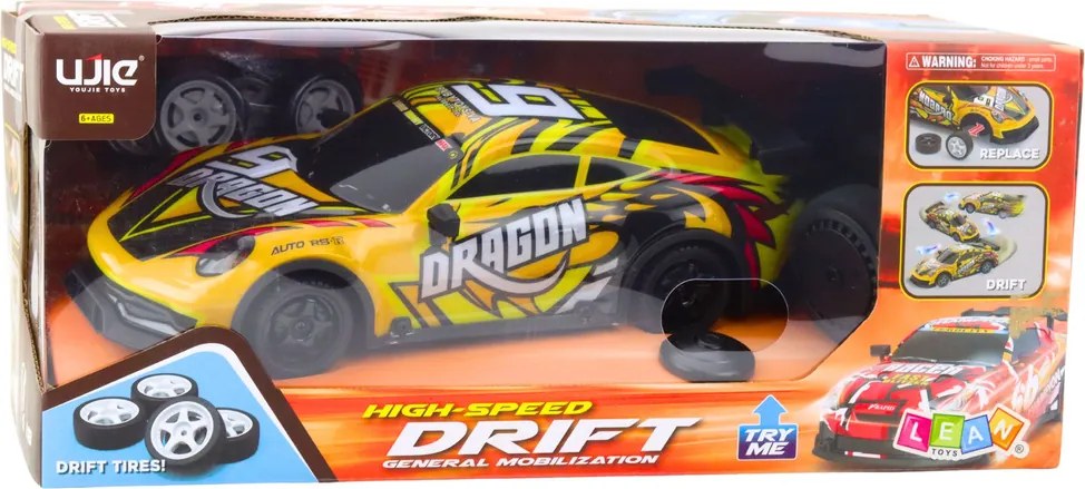 LEAN Toys Športové auto na diaľkové ovládanie RC Osvetlená karoséria Drift Yellow
