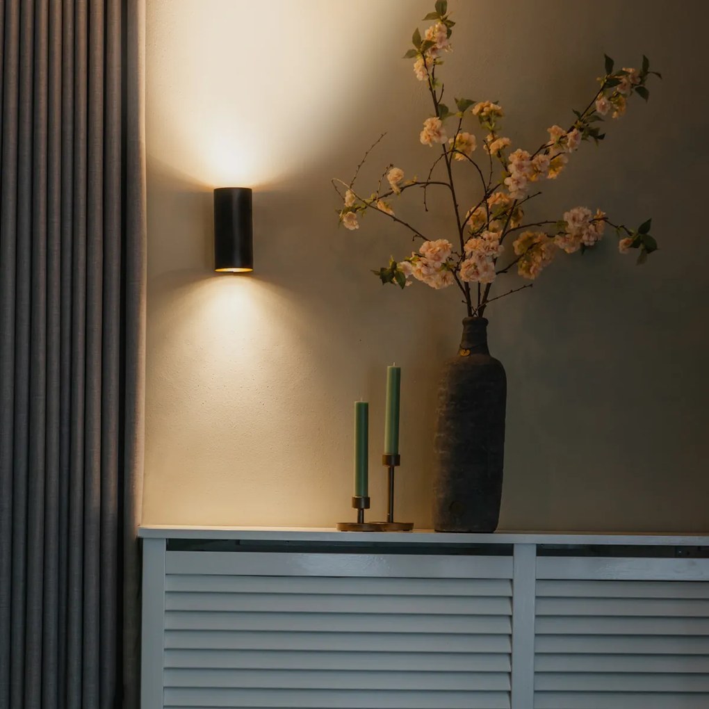 Dizajnové nástenné svietidlo čierne so zlatom - Sab