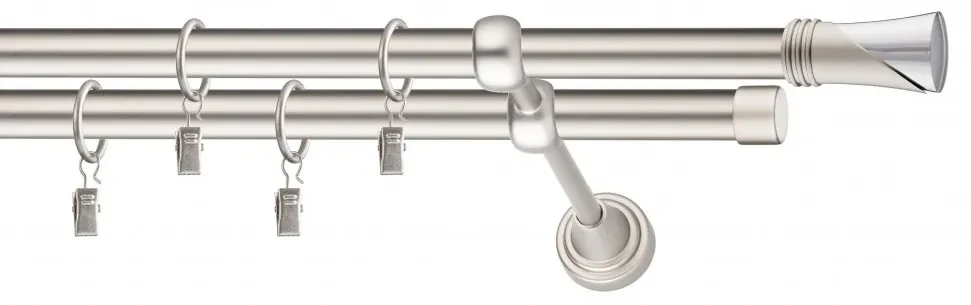 Dekorstudio Chrómová matná dvojradová garniža VEGA 19mm Dĺžka: 160cm, Typ uchytenia: Držiak dvojitý otvorený, Typ príslušenstva: Krúžky tiché so štipcami