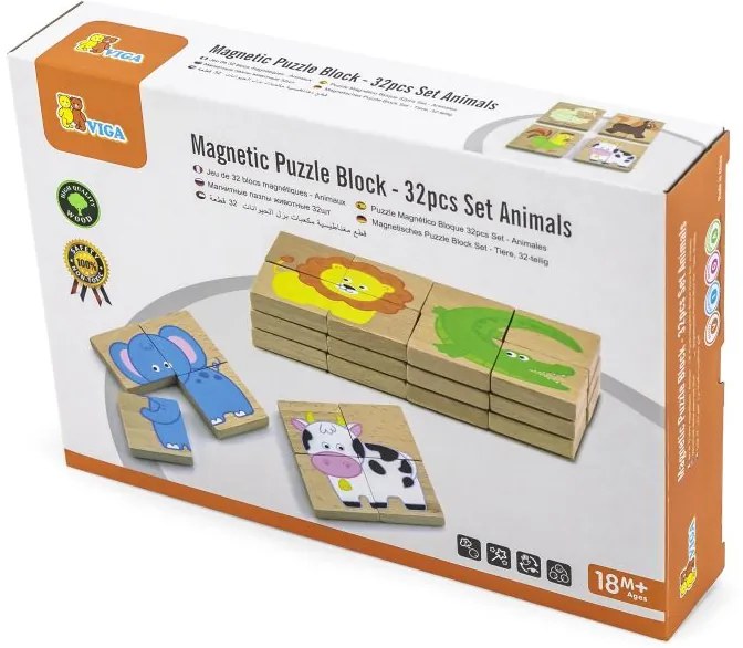 Viga Drevené magnetické puzzle Zvieratá