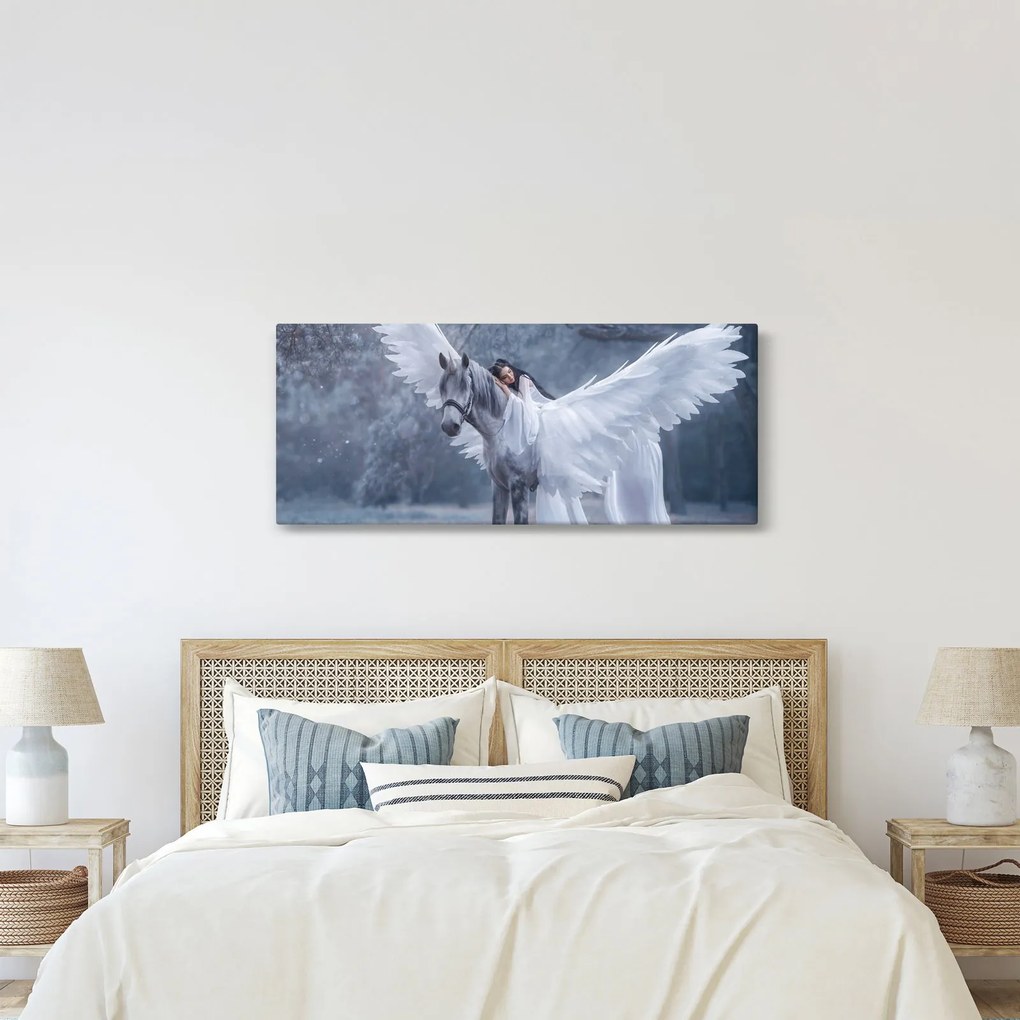 Obraz dievčaťa na jednorožcovi (120x50 cm)