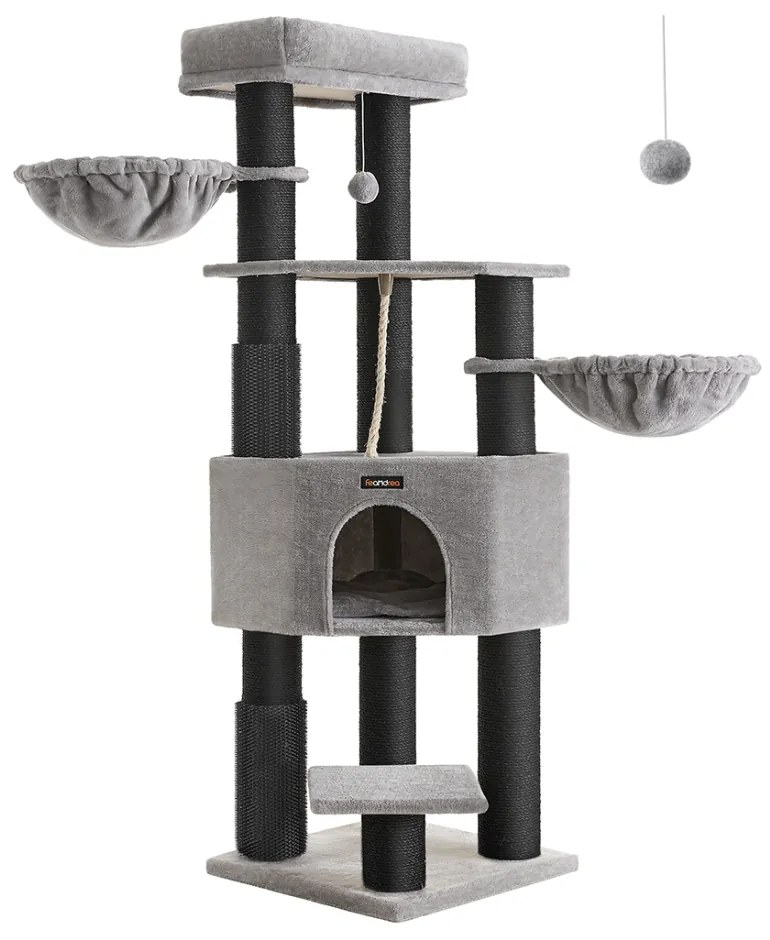 Mačací strom ONYX, 50x50x160cm, šedá/čierna Feandrea