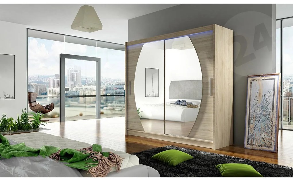 Skriňa London IV, Farby: kašmír, Osvetlenie: osvetlenie LED RGB - farebné