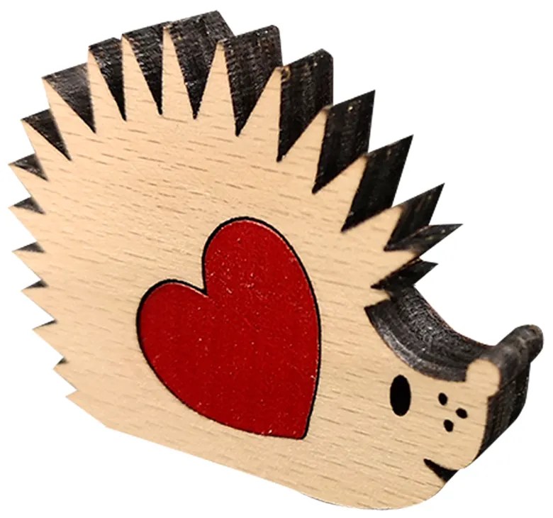 AMADEA Drevený ježko so srdcom, masívne drevo, 5 x 3,9 cm, český výrobok