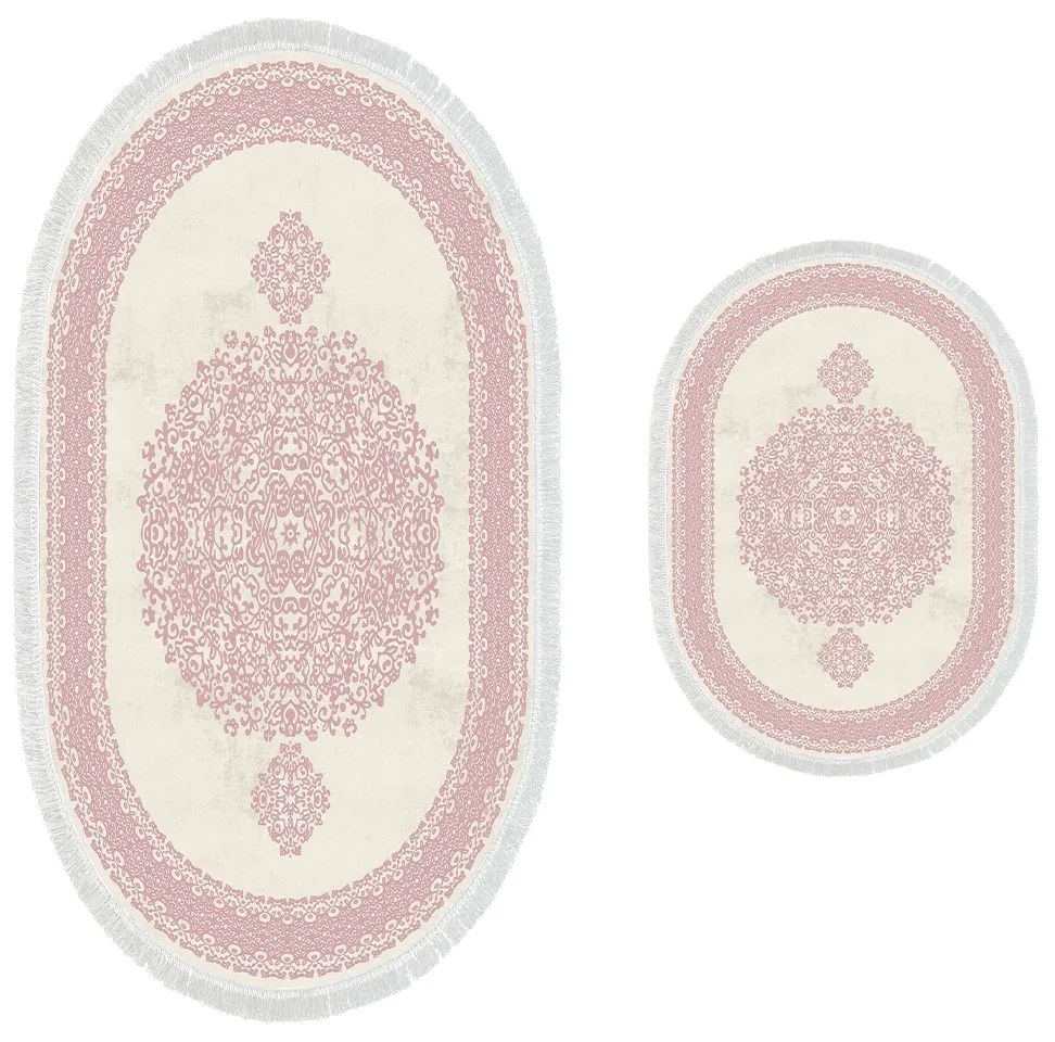 Sada 2 kusov kúpelňových predložiek Art Deco ružová/béžová