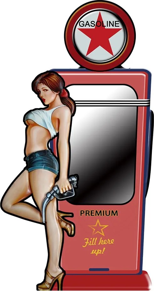 Nástenné zrkadlo v červenom kovovom ráme Gasoline - 48*4*90 cm