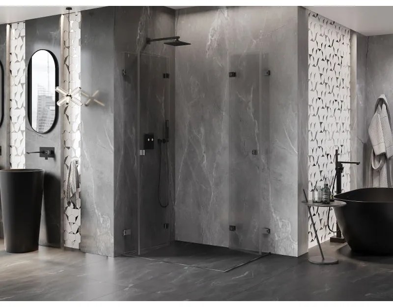 Mexen Lunar-F Duo, sklápací sprchový kút 90 x 85 cm, 8mm číre sklo, profil grafit brúsený, 836-090L-085P-66-00