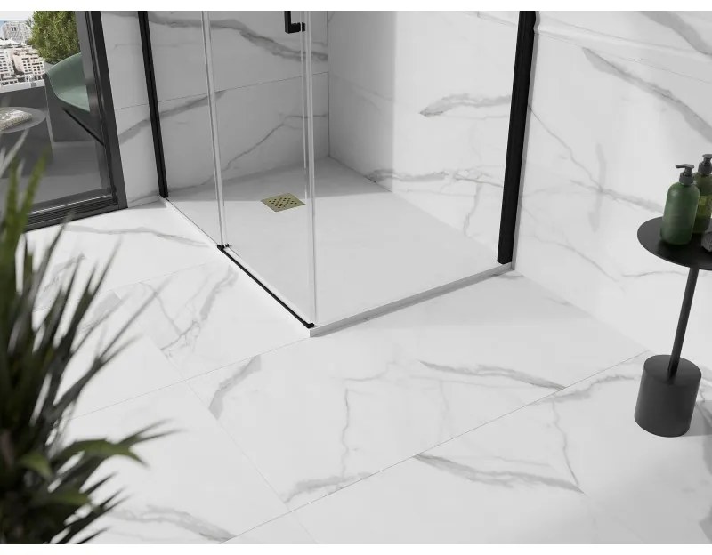Mexen Stone+, obdĺžniková vanička z minerálneho kompozitu 120 x 80 cm, biela, zlatá lesklá krytka, 44108012-G