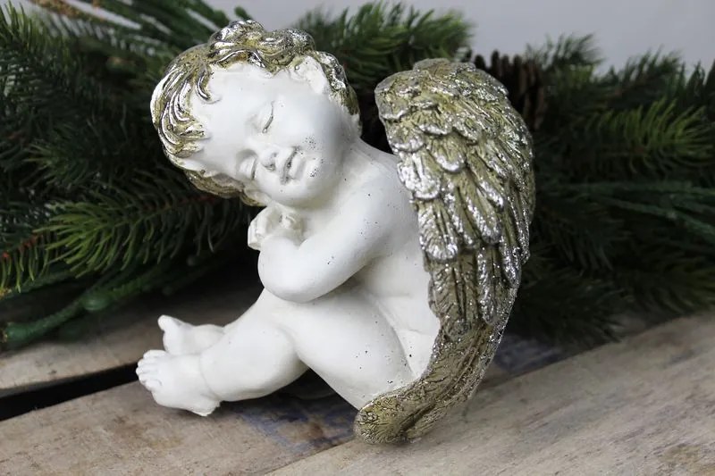 Biela soška anjela so striebornými krídlami 15cm